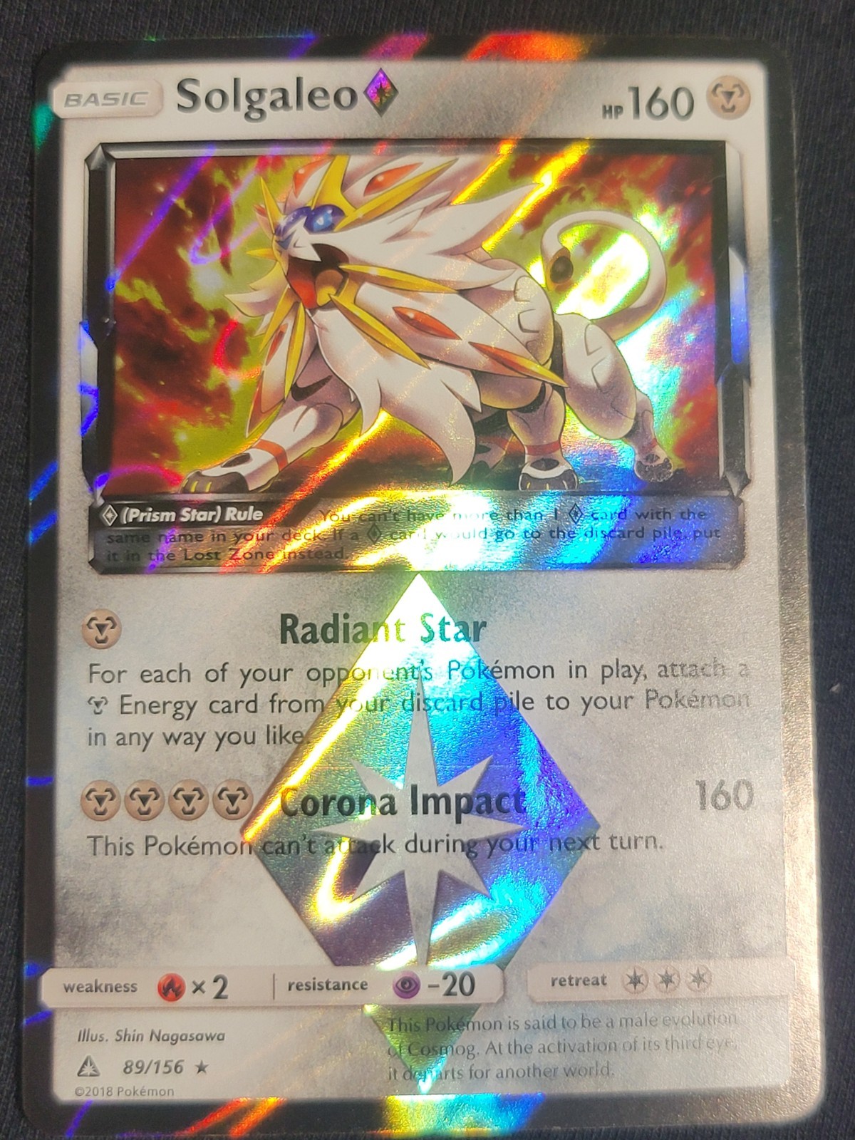 Pokemon Sm-Ultra Prism Solgaleo Prism Star Prism Rare Holo Basic 160 HP 89/156