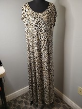 CHICO'S 3 Women XL Maxi Dress Leopard Leopard Front Slits Cap Sleeve Jersey Knit