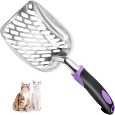 Heavy Duty Metal Cat Litter Scoop Kitty Poop Deep Shovel Sifter w/ Rubber Handle