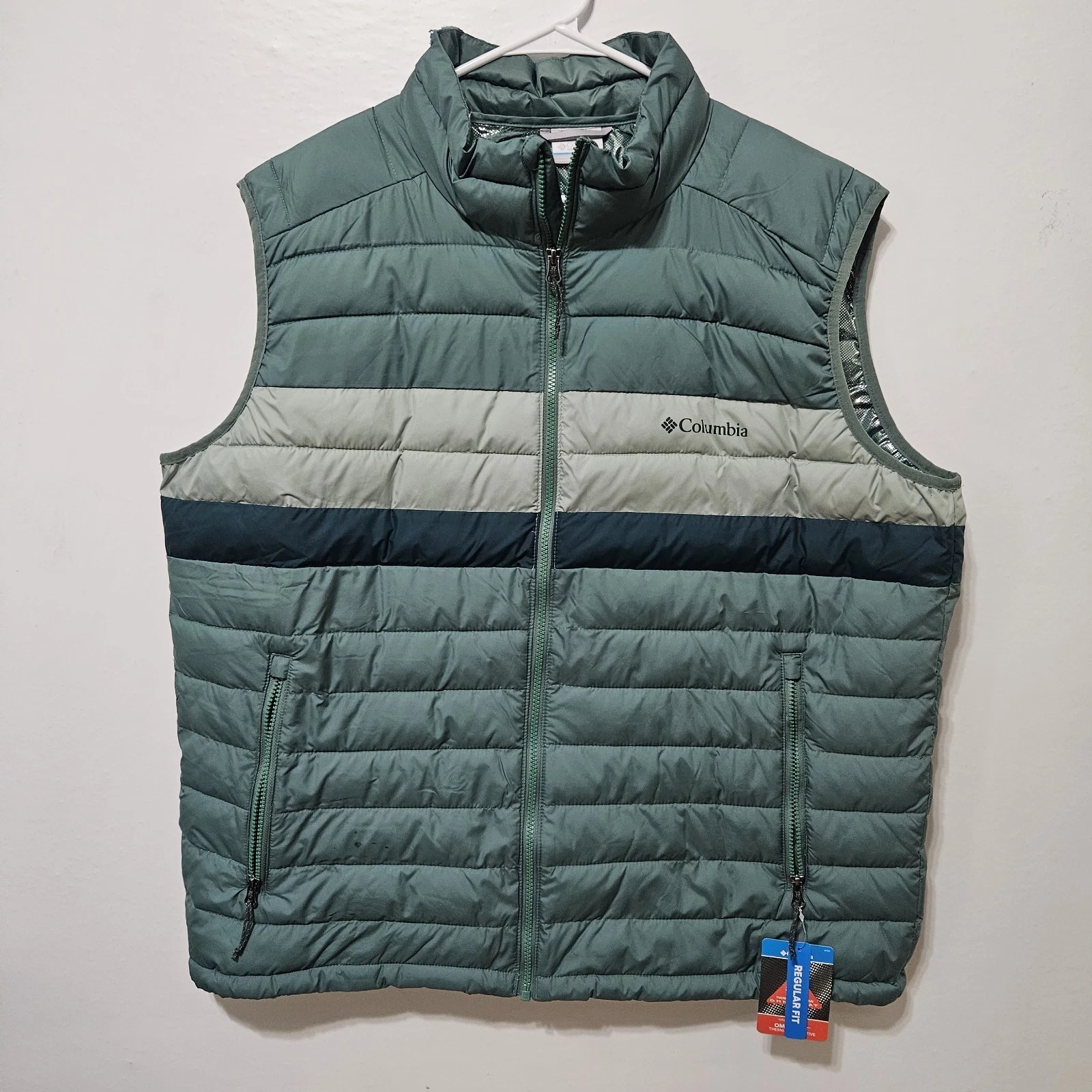 Columbia Men's XL White Out 1.0 Vest Omni-Heat Jacket Green Zipper Pockets NwF