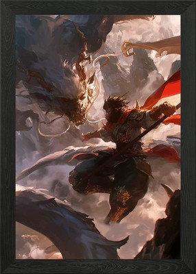 Monkey King vs Dragon Gerahmtes Wandbild Poster Leinwanddruck Bild