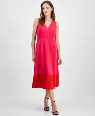 Anne Klein Womens Colorblocked Midi Dres Pink 91309258162 12 RT $139.0 #1