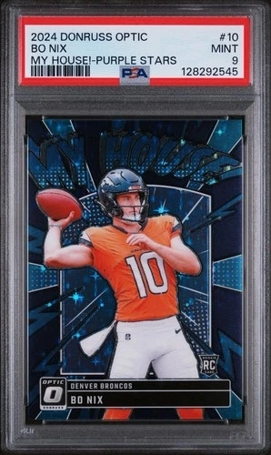 2024 Panini Optic #10 My House Purple Stars Prizm Bo Nix /25 PSA 9 Rc SP Broncos