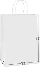 Kraft Paper Bags 13X7X17 50Pcs White Gift Bags with Handles Bulk Large for Shopp