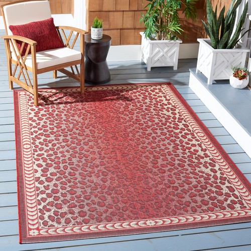 Courtyard Collection Area Rug - 8' x 10', Red & Beige, Leopard Print Design, ...