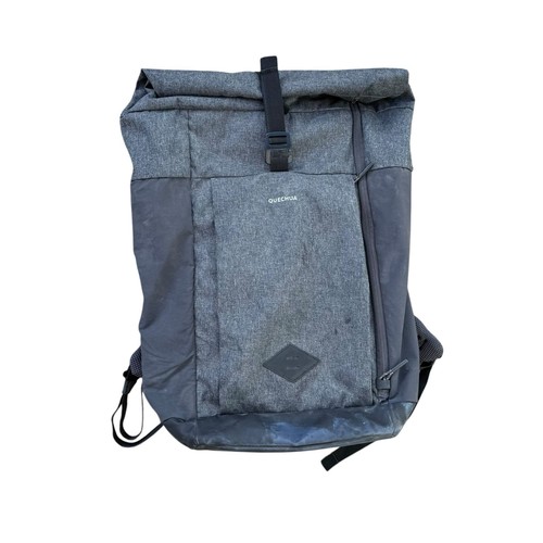 Quechua Grey Black Hiking Daypack Buckle Zip Adjustable Straps 3 Pockets Roll