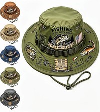 Patriotic Bass Bucket Hat, Chin Strap, Wide Brim, UV
