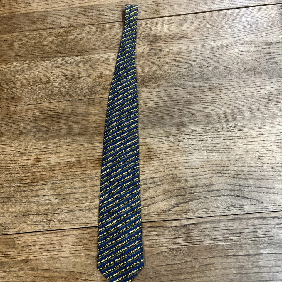 "Corbata de cuello Viagra Pfizer azul dorado 3 5/8"" artículo promocional mordaza hilarante" Foto 2 de 4
