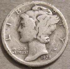 SELLING AS SHOWN - 1928 D MERCURY DIME *** 90% SILVER *** 801
