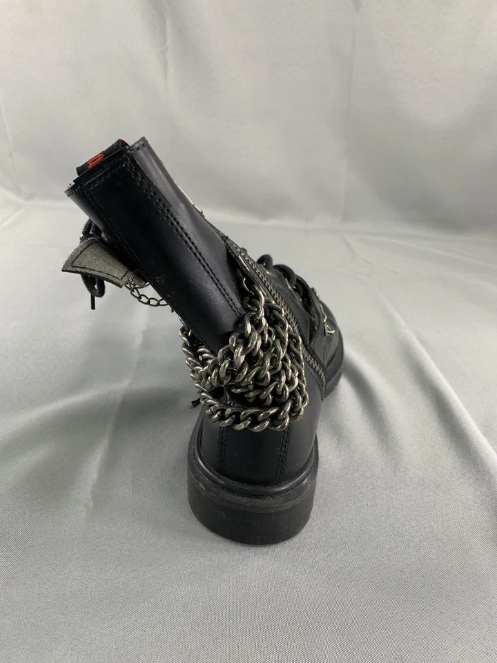 Demonia Boots Womens Black Combat Chain Lace Up Side Zip Goth Punk Platform - Image 4 of 4