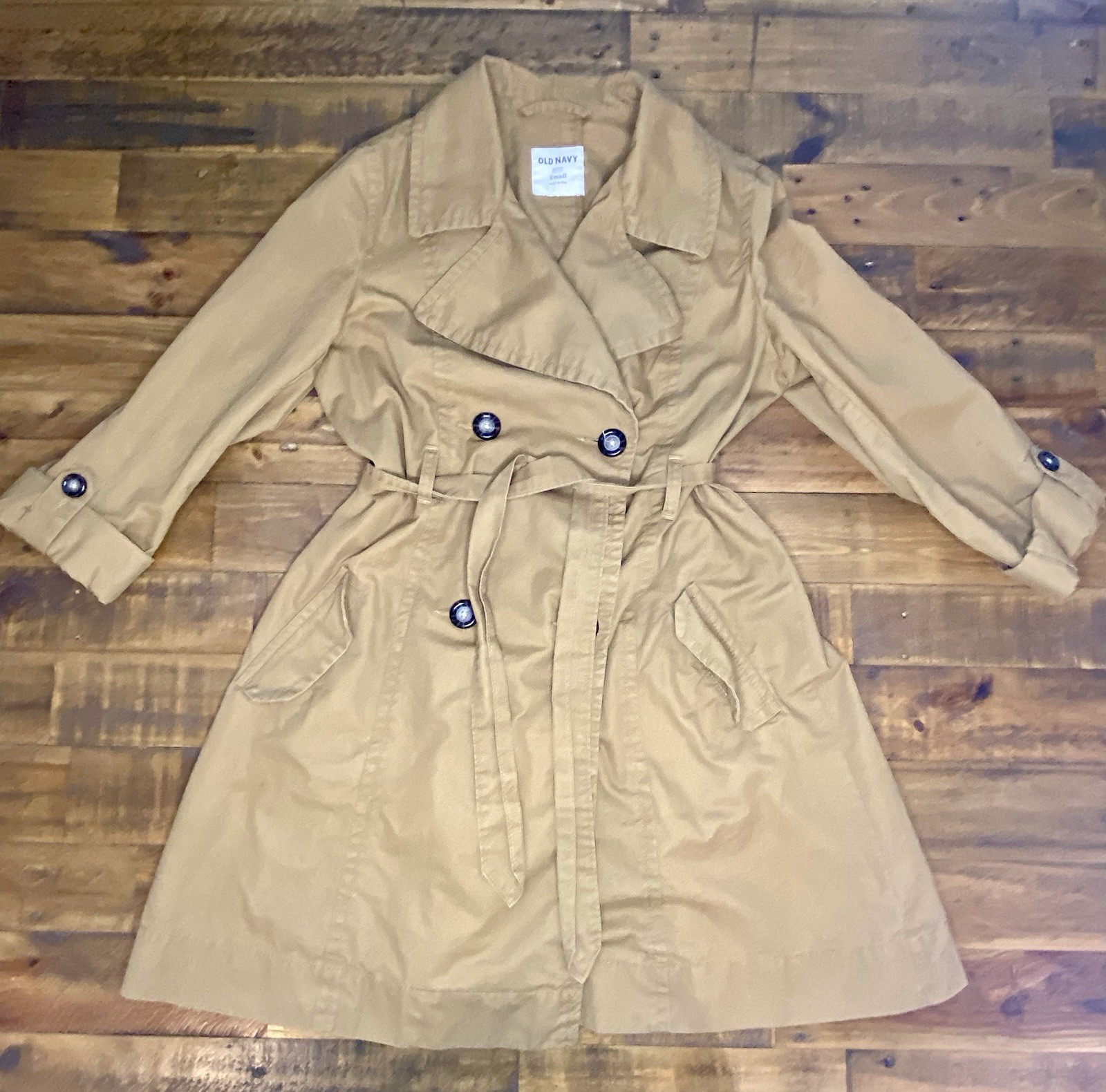 Old Navy Womens Small Tan Double Breasted Belted Trench Coat