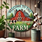 Welcome To The Farm Metal Sign Vintage Barn Cow Rustic Wall Art Decor Plaque