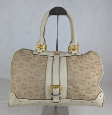 MCM Munchen Visetos Coated Canvas Bowler Monogram Beige Top Handle Boston Bag