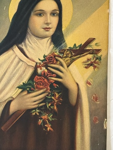 Tablero de publicidad católico con impresión de imagen vintage de Santa Teresa de las Rosas - Imagen 6 de 9