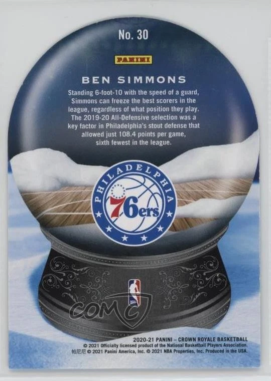 2020-21 Panini Crown Royale Sno Globe Blue /75 Ben Simmons #30 - Image 2 of 2