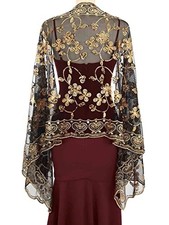 Women's 1920s Shawls and Wraps for Evening Party Dress H-black gold Sequin