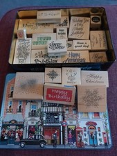 Large Tin Of Wooden Stamps ,message Stamps