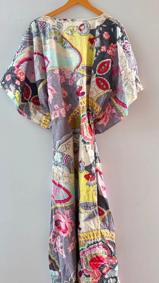 Maxi Vestido Caftán Playa Larga 100% Algodón Indio Vintage Talla Única Caftán Kimono Foto 2 de 4