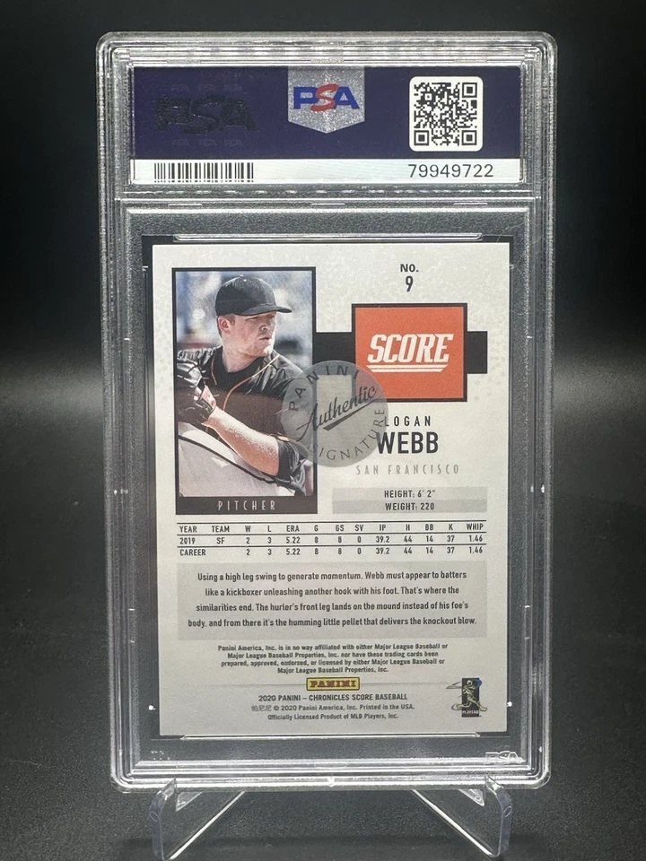 2020 Panini Chronicles - Score Logan Webb #9 (RC) PSA 9  - Image 2 of 2