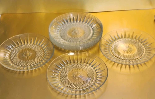 Cristal D'Arques-Durand Diamant Clear Salad Plates EUC  Set of 7 Vintage MCM