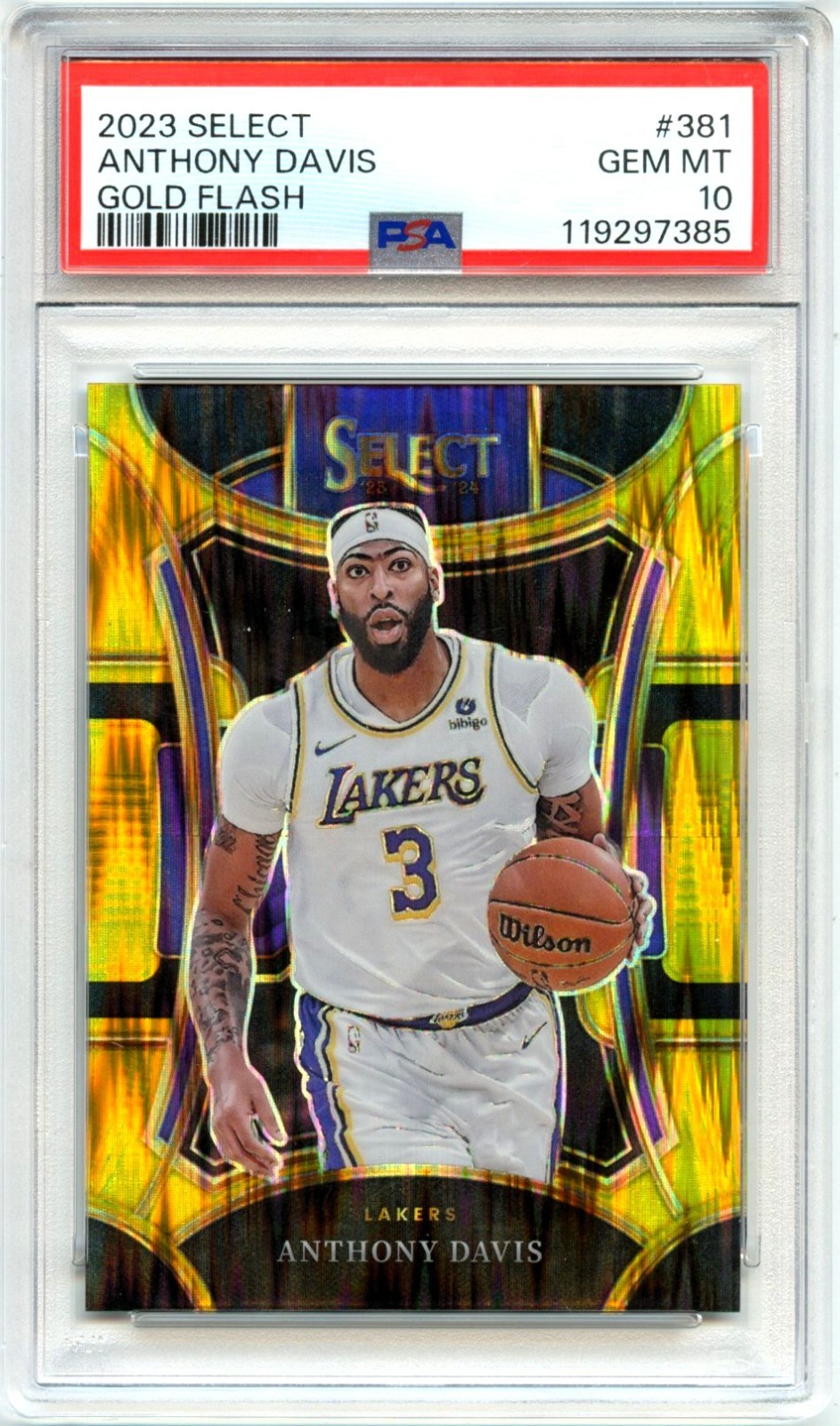 ANTHONY DAVIS 2023-24 PANINI SELECT MEZZANINE GOLD FLASH PRIZM SP 4/10 PSA 10