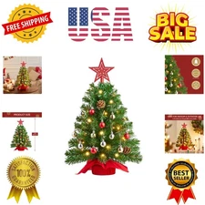 24 Inch/2FT Tabletop Mini Christmas Prelit Decoration, Artificial Mini Xmas P...