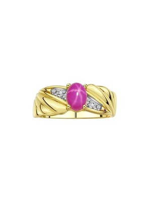 RYLOS STAR RUBY & DIAMOND ANGEL WING RING  YELLOW GOLD PLATED SILVER SIZE 8