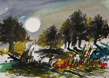 ORIGINAL MOON  Landscape Watercolor Painting JMW art John Williams Impressionism