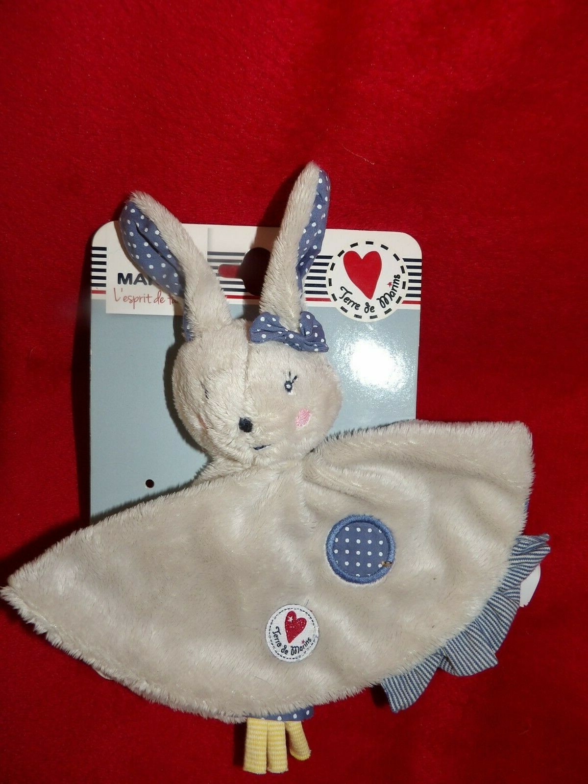 Doudou lapin Terre de Marins plat et rond, le gardien des secrets de bébé