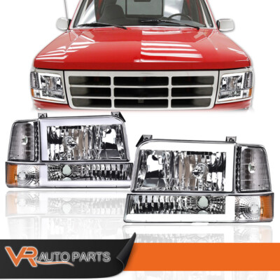 FIT FOR 1992-1996 FORD F150 F250 F350 DUAL LED DRL BUMPER LAMPS 6PCS HEADLIGHTS 