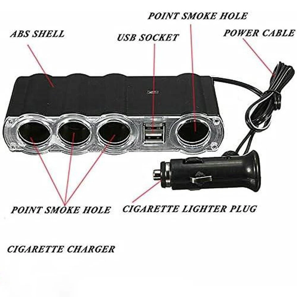 1 Set Car 4-Slot Cigarette Lighter Distributor With 2 USB Car Charger Adapter - Image 4 of 4