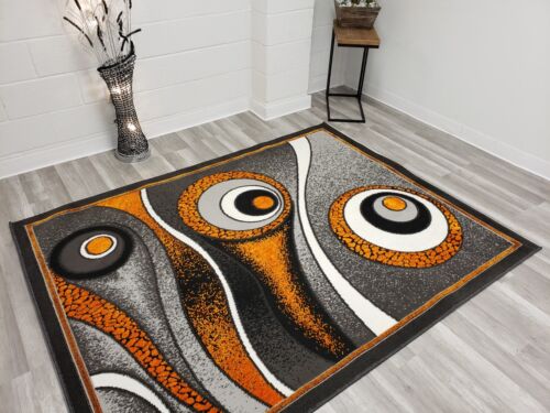 5x8 Area Rug Orange Carpet Circle Art Deco Floor Decor Abstract Modern Rug