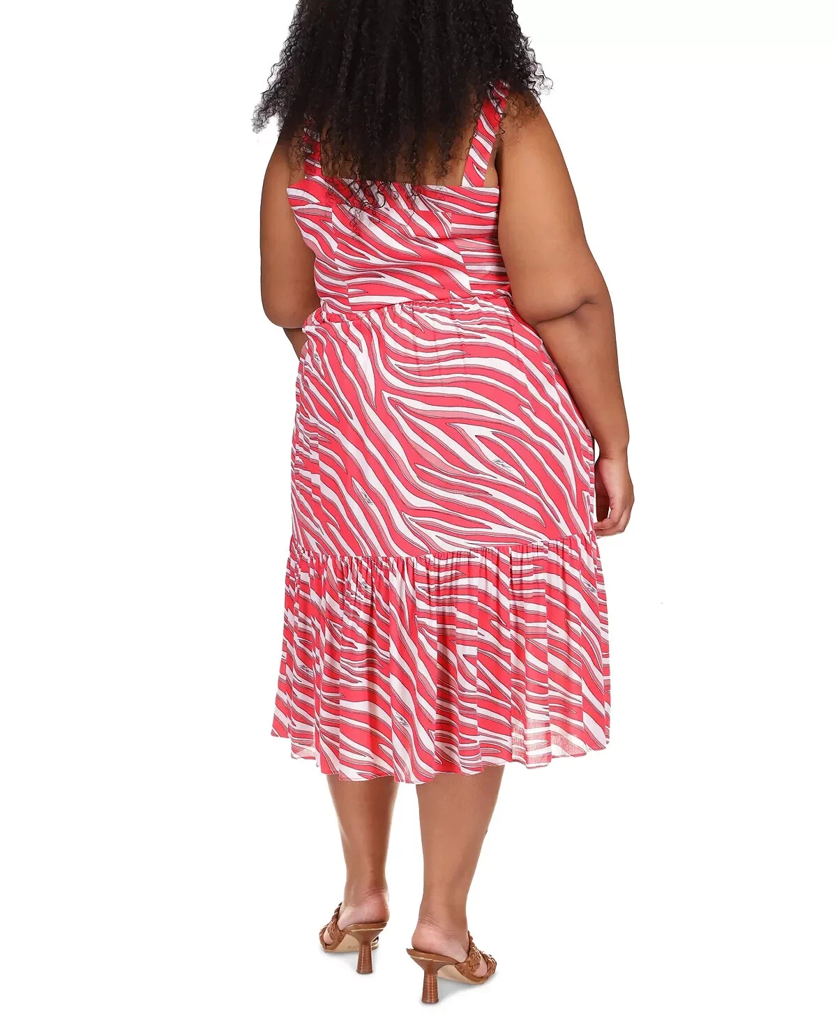 Abito Michael Kors morbido zebra midi rosso viscosa taglia plus 2X prezzo al dettaglio $185