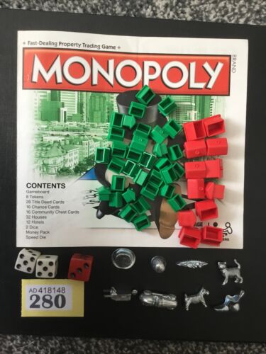 Monopoly set of 8 Playing Tokens 12 Hotel,32 House,2Dice & Fast Play.rules. 280 - Picture 1 of 7