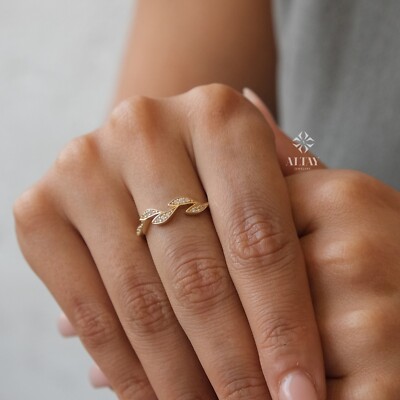 14K Blattgold Zweig Ring, Blattgold Zweig Ring, Gold Rankenring, Lagenring