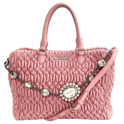MIU MIU Nappa Crystal Matelassé Leather Handbag Pink | eBay