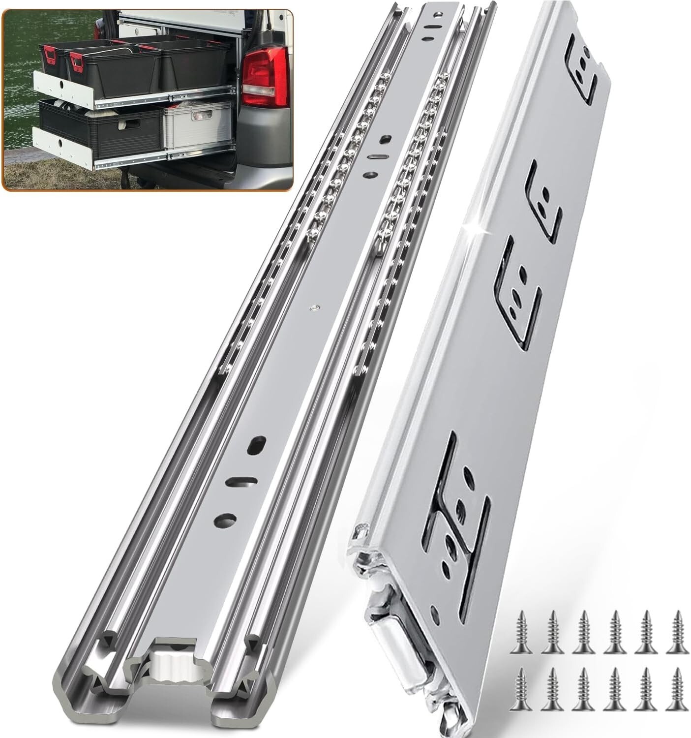 1 Pair Heavy Duty 200 Lbs Drawer Slides 12 Inch Full Extension with M4 Screws
