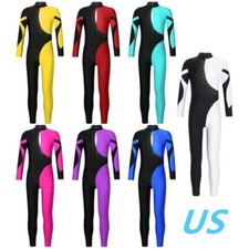 Kids Girls Full Body Bodysuit Unitard Long Sleeve Gymnastics Dance Jumpsuit