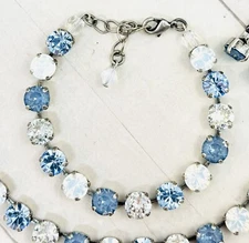 Denim Blue Delite and Light Blue Crystal Tennis Cup Chain Bracelet