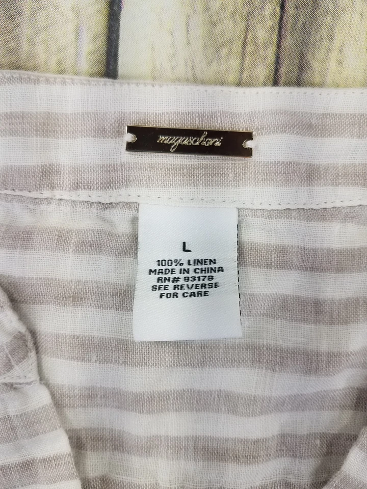 Blusa Top Magaschoni Sin Mangas Para Mujer Talla L Rayas Cuello en V 100% Lino Foto 4 de 4