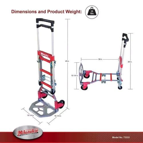 Milwaukee Convertible Hand Truck 150/300-Lbs. Capacity Vertical-Horizontal Steel - Picture 3 of 5