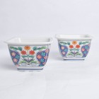 2 x Chinese Japanese Floral Square Porcelain Bowls Dipping Sauce Planter Vase — photo 5