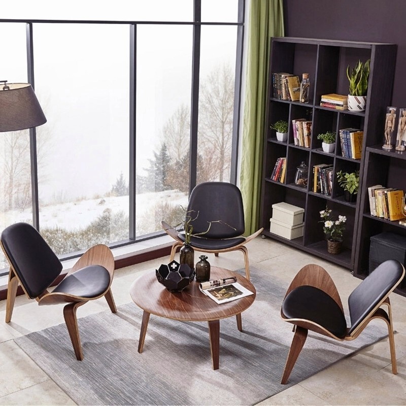 Hans Wegner Mid Century Shell Lounge Chair Full Leather Hans Wegner Mid Century Shell Lounge Chair Full Leather
