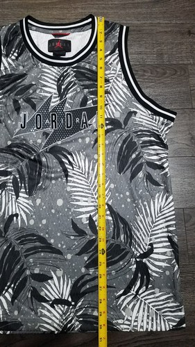 NIKE Air Jordan Wings Floral Basketball Jersey Mens MEDIUM Tank Grey White Black - 第 6/6 張圖片