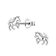 Sterling Silver Rhodium Horse Equestrian Pony Stud Earrings