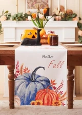 Harvest Fall Pumpkin Table Runner 108”L (9 Ft) x 13” -Washable (New)