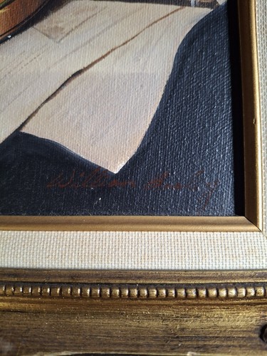 William Bisley oil painting on canvas Violin with Roses Vintage - Picture 2 of 2