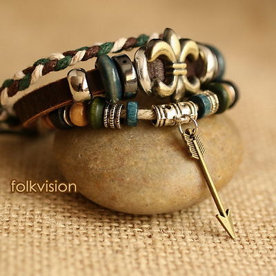 9 PCS Wholesale TRIBAL SURFER HANDMADE LEATHER HEMP BRACELET LB179
