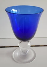 COBALT BLUE WATER GOBLET SHERBET CLEAR BALL STEM 6.25 INCHES HOLDS 8 OZS