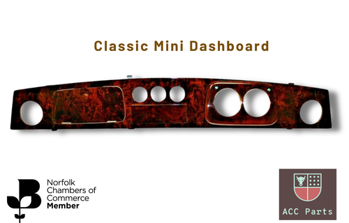 Dashboard for Austin Rover Mini , Burl Walnut Classic Dash , RHD 2+3 Chrome - Picture 2 of 16